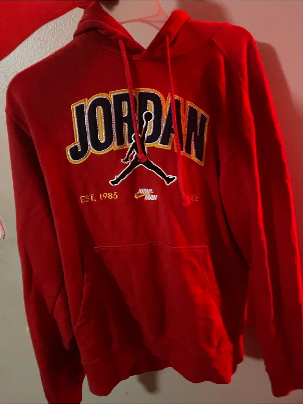 Jordan Red Hoodie with Embroidered Jumpman and Varsity Script